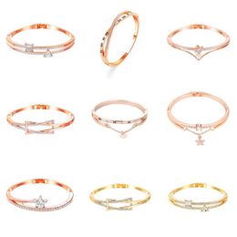 Luxury Rose Gold Fashion Women Heart Pendant Bangles Love Letter Swan Star Crystal Charm Bracelet for Women 2021 New Jewelry Q0719