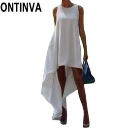 Clearance Women Summer Loose Oversize Tunic Dresses White Irregular Beach Dress Flare Plus Size Sleeveless Beachwear 210527