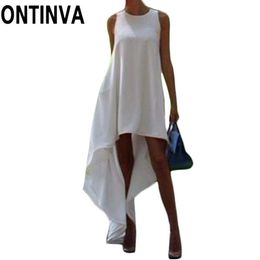 Liquidazione Donna Estate Abiti a tunica oversize larghi Abito da spiaggia irregolare bianco Flare Plus Size Abbigliamento da spiaggia senza maniche 210527