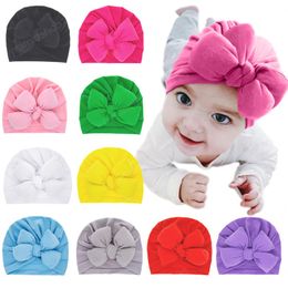 Fashion Kids Turban Hats with Double Bows Baby Girls Caps Toddler Beanie Hair Accessories Photography Props Birthday Gifts