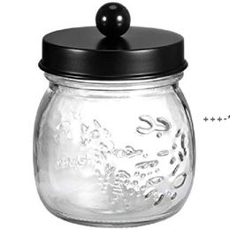 NEWDrinkware Lid Regular Mason Jar Bathroom Apothecary Vanity Organiser Rustic Farmhouse Decor Matte Black Canister RRF12688