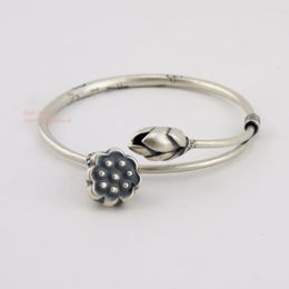 Solid Sterling Silver Retro Lotus Seedpod Adjustable Bangle Heavy Bracelet 23g A2583