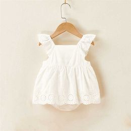 Baby Girls Clothes Flying Sleeve Lace Dress Bodysuits Korean Style Toddler Summer Outfit 211011