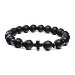 10mm Natural Wood Beads Bracelets Men Matte Stones Bracelet Bangle Jesus Cross Bracelet For Men Prayer Jewelry