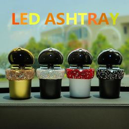 Colorful Cups Shape Diamonds Ashtray Inlay Rhinestone Dry Herb Tobacco Cigarette Smoking Ash Container Ashtrays LED Lighting Cars Decoration Car Holder DHL