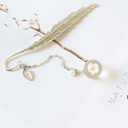 Bookmark Dried Flower Specimen Vintage Feather Reading Mark Metal Book Clip Hanging Beautiful For Tassel RRD12353