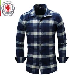FREDD MARSHALL Brand Shirts Men Casual Shirt 100% Cotton Plaid Shirt Men Long Sleeves Mens Shirts Camisas para hombre FM085 210527