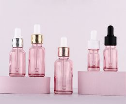 Pink Glass Bottle Wholesale 5-100ml Empty Droppers Container With 6 Colors Cap For E liquid Oil Bottles