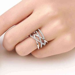 925 Sterling Silver Double Layer Grid Micro Inlaid Zircon Rings for Men Women Twist Ethnic Style Adjustable Open Finger