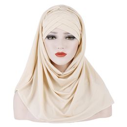 2021 Forehead Cross Hair Scarf Solid Colour Knitted Turban Muslim Headband Islamic Ladies Turban Hair Hat Cap Headscarf