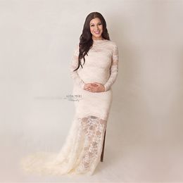 Le Couple Maxi Lace Maternity Photography Dresses Long Sleeve Maternity Lace Gown Photo Shoot Stretchy Lace Pregnancy Dress Q0713