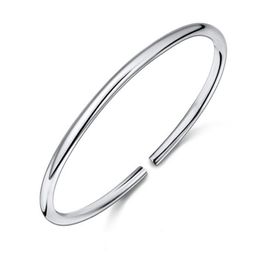 Classical Simple Fashion 925 Sterling Silver Smooth Cuff Bracelets Bangles Pulseras Valentines Day Present 210507