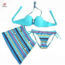 Cooclo Bikini Push Up 3 Pieces Set Sexy Brazilian Bikini Swimwear High Waist Swimsuit Padded Biquini Beach Wear 210722