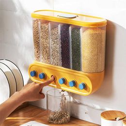 Kitchen Containers Cereal Dispenser Wall-Mounted Sealed Food Storage Containers Grain Dispenser Food Can Home Cereal Container 211110