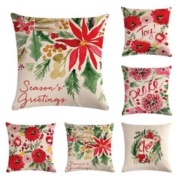 Cushion/Decorative Pillow 45cm*45cm A Festive Red Flower Design Linen/cotton Throw Covers Couch Cushion Cover Home Decorative Pillows