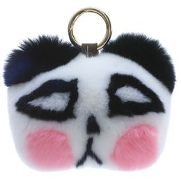 Girls Fluffy Panada Real Rex Rabbit Fur PomPom Ball Keychain Women Furry Bear Key Ring Car Trinket Jewelry Party Gift