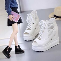 XJRHXJR 12cm Woman Height Increasing Sandals 2021 Summer Women Concise Platform Shoes Fashion Thick Bottom Wedges Y0721