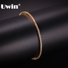 UWIN 2mm Round Cut Micro Tennis Bracelet Bling Cubic Zirconia Fashion Hiphop Men Women Bracelets Jewelry 210812