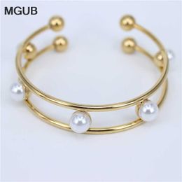 Fashion Open Cuff Bangle Bracelet for Women Stainless Steel Imitation Pearls Bangles Gift for Girl Lh764 Q0717