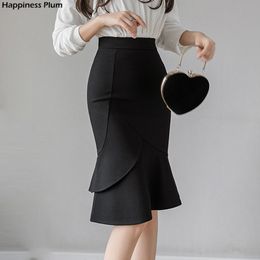 Plus Size Black Red Skirts Womens 2021 Casual Summer Skirt High Waist Office Lady Sexy Ruffles Red Pencil Skirt Jupe Femme X0428