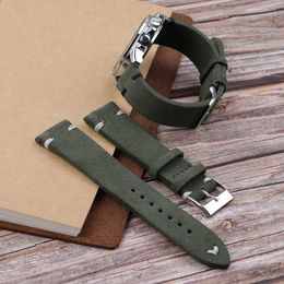 Onthelevel Handmade Dark Green Suede Leather Watch Strap Bands 18mm 20mm 22mm Stainless Steel Buckle with White Black Stitching H0915