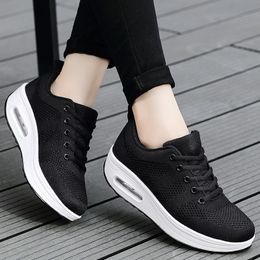Women Flying Woven Mesh Breathable Sneakers Casual Thick-Soled Rocking Shoes Air Cushion Shoes Wearable Zapatillas Mujer