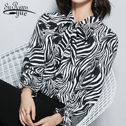 Women chiffon blouse and fashion tops spring style long sleeve bow tie Lady Flare 2726 50 210521