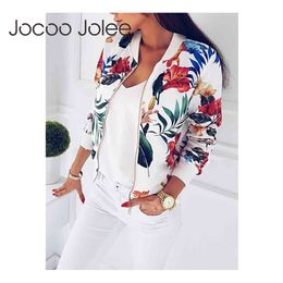 Jocoo Jolee Floral Sprint Fashion Bomber Jacket Women Long Sleeve Basic Coats Casual Thin Slim Windbreaker Outerwear