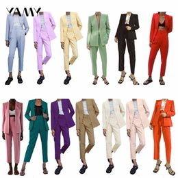 13 Colours Zora Traf Womens Belt Pants Blazer Suit Sets Office Lady Fashion Female Formal High Waisted Blaser Summer 210930
