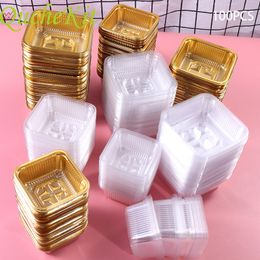 Square Moon Cake Trays Plastic Dessert Mooncake Box 100g Packaging Boxes For Egg-Yolk Puff Kitchen Baking Wrapper
