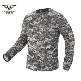 Tactical Military Camouflage T Shirt Men Breathable Quick Dry US Army Combat Full Sleeve Outwear T-shirt for Men S-3XL 210722