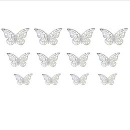 Silver Colour 3D paper hollow wall sticker 12pcs/set Butterflies fridge Stickers children room Decorotions