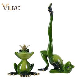 VILEAD Resin Yoga Frog Figurines Garden Crafts Decoration Porch Store Animal Ornaments Room Interior Home Decor Accessories 210728