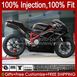 Injection Bodys For DUCATI Gloss black 1198R 848 1098 1198 S R 2007 2008 2009 2010 2011 2012 18No.43 Bodywork 848S 1098S 1198S 848R 1098R 07 08 09 10 11 12 OEM Fairing Kit