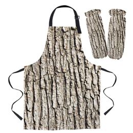 Aprons Daily Cleaning Apron Set Bark Tree Grain Brown Rough Chef Waiter Anti-oil Kids Cooking Gardening Work Sleeve Cover
