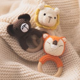 1PCS Baby Toys Wooden Teether Crochet Pattern Rattle Fox Rattle Toy Newborn Amigurumi Teether Baby Rattles Gifts For Newborn 210320