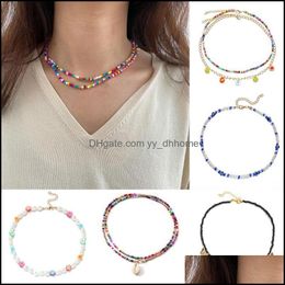 Chokers Necklaces & Pendants Jewelrychokers Bohemian Coloured Rice Bead Necklace Men Women Natural Pearl Candy Colour Short Couple Jewellery Exq