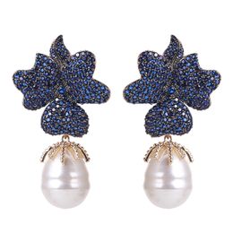 XIUMEIYIZU Luxury Big Fresh Pearl Drop Earrings Paved Shinning Zirconia Handmade Earring Gold Plating Wedding Jewellery 210624