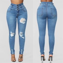 1pc Jeans Fashion Slim Ripped trend jeans All-match Womens Casual Pocket High Waist Jeans Denim Harem Pants Trousers c50 210322
