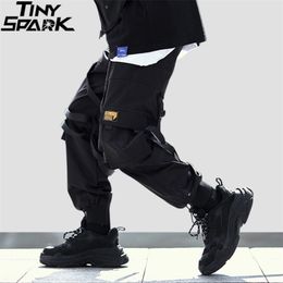 Hip Pants Jogger Streetwear Cargo Pants Pockets Swag Ribbon Harajuku Men HipHop Trousers Joggers Ankle Length Pants 211201