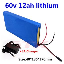 GTK 60v 12ah lithium li-ion battery pack with BMS for 60v electric bike electric motorcycle skateboard power scooter+3A Charger