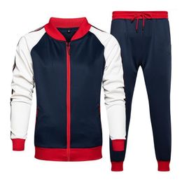 matching track suits Canada - Men's Tracksuits 2021 Spring Long Sleeve Color Matching Suit Retro Public Cardigan Two-piece Set Contrast Stand Collar Sports