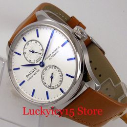 Power Reserve Mechanical 43mm Men Watch Round Leather Band ST Movement Wristwatches