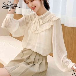 Fashion Ladies Tops Long Sleeve Casual Elegant Bow Chiffon Solid Beige Women Blouses and 5323 50 210427