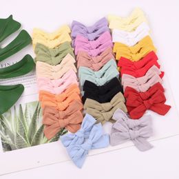 New 3.5inch Solid Cotton Hair Bows Hair Clips Girls Kids ribbon Covered Hairpins Child Barrettes Baby Hair Accessories