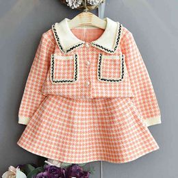 Infant Baby Girls Long Sleeve Knitted Sweater + Skirt Clothing Sets Autumn Kids Girl Suit Clothes 2-6Yrs 210429