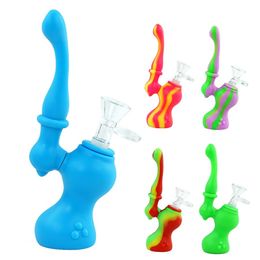 tobacco water pipe with glass bowl silicone hose joint oil rig bong pipes wax burner height 7"
