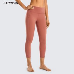 Yoga Capris SYROKAN Women's High Waisted Mesh Legs Workout Leggings with Pocket Naked Feeling-21 Inches