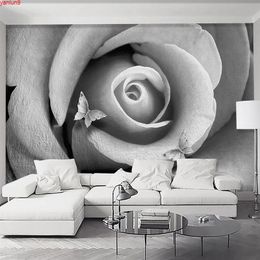 Custom 3D Photo Wallpaper Flower Modern Art Gray White Embossed Rose Living Room Sofa TV Background Wall Home Decor Paintinggood quatity