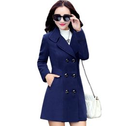 Autumn Winter Woollen Coats Overcoat Women Slim Medium Long Plus Size Wool Coat Ladies Fashion Double-breasted Jackets 210525